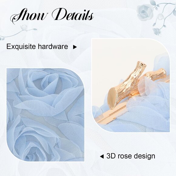 Blue Women's Mesh Lace Floral Clutch Purse Elegant Evening Bag with Chain - Picture 4 of 6